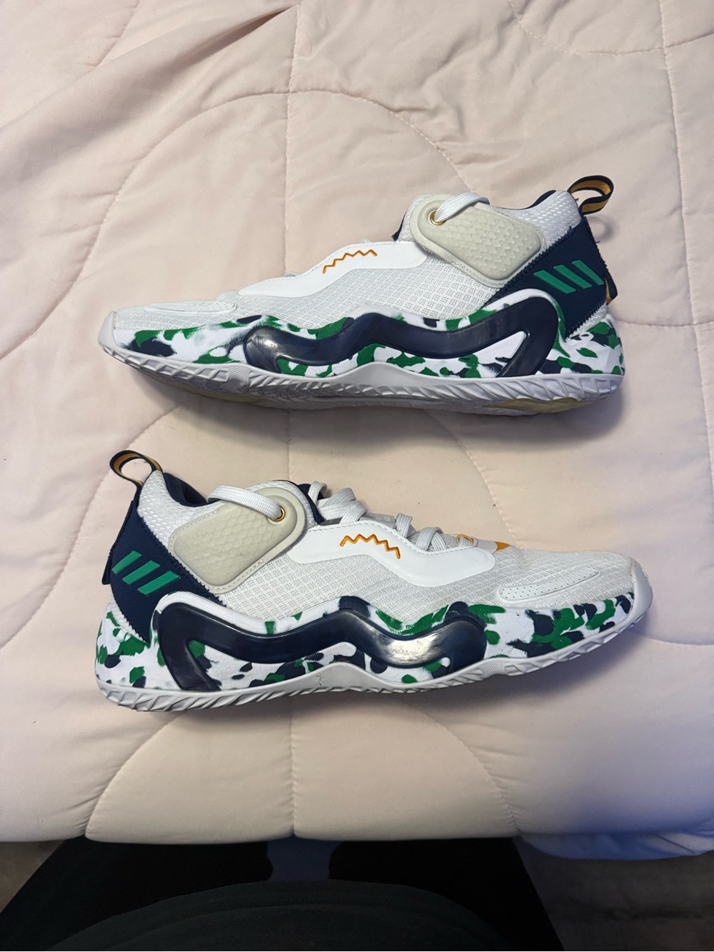 Adidas D.O.N Issue 3 White Navy and Green Camo Athletic Shoes size 11
